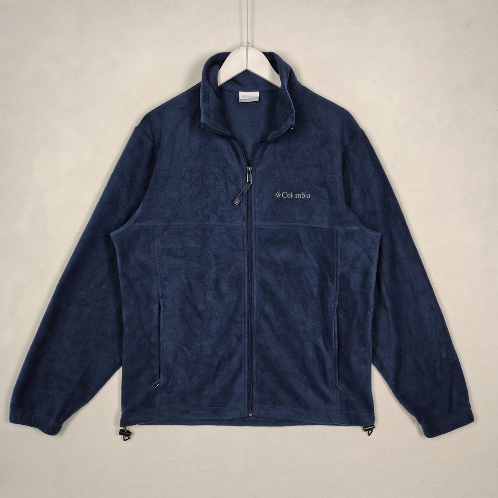 Columbia Mens Full Zip Fleece Jacket Navy Blue Medium Stand Collar Outdoor